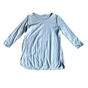 Cut Loose Linen Tunic Top Large Blue Long Sleeve Curved Hem Slub Knit Blouse